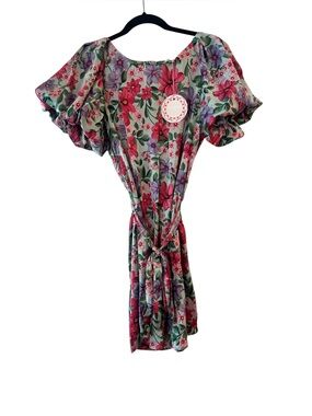 NWT Umgee Floral Puff-Sleeve Belted Mini Dress